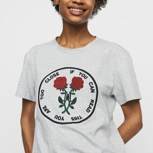 Maje Embroidered T-shirt “If You Can Red This You Are Too Close” Tee Grey Cotton